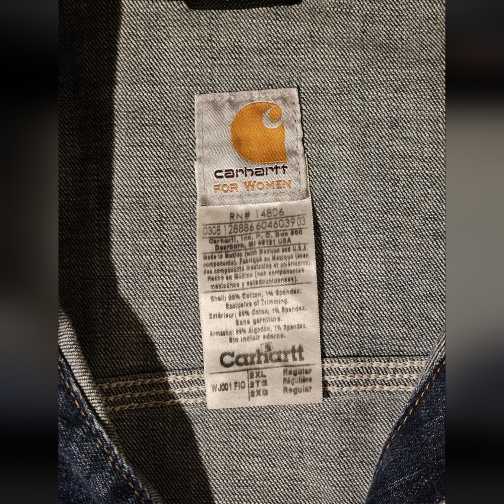 Carhartt Denim Trucker Jacket Women's 2XL Long Sleeve Blue Snap Button - Picture 3 of 6